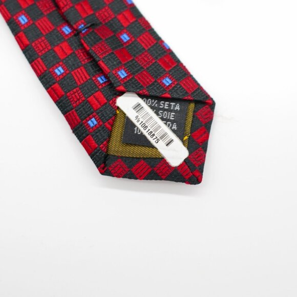 Robert Villini Collezione Red Black Blue Geometric Woven Wide Silk Tie - Picture 4 of 6